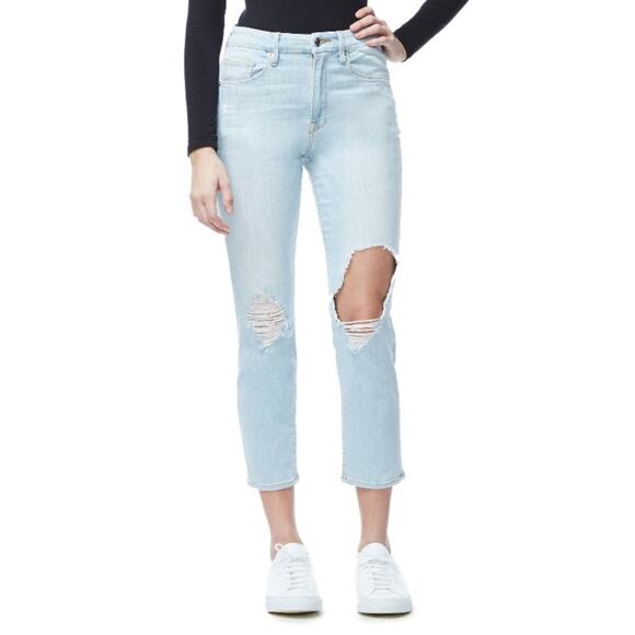 NEW Good American Good Cuts Slim Boyfriend Jeans (Sz 24) High Rise Crop Blue011 - Picture 4 of 15